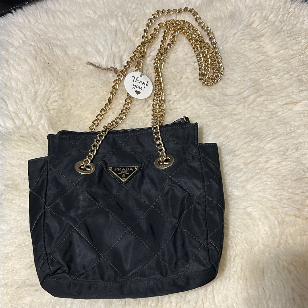 Vintage Prada black Quilted Shoulder Bag -Gold Chain small size no white tag